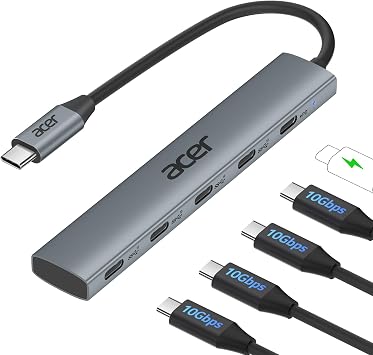 Acer USB C Hub 10Gbps mit Typ-C 100W Stromversorgung Ultra Slim 4*USB-C 3.2