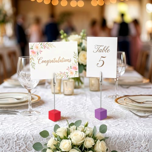 20 Stück Fotohalter mit Klammern, Fotoaufsteller Kartenständer Holz Klein, Postkartenhalter Tisch Metall, Tischkarten Halterung Hochzeit, Memo Clip Halter Ständer für Party,Büro(Bunt)