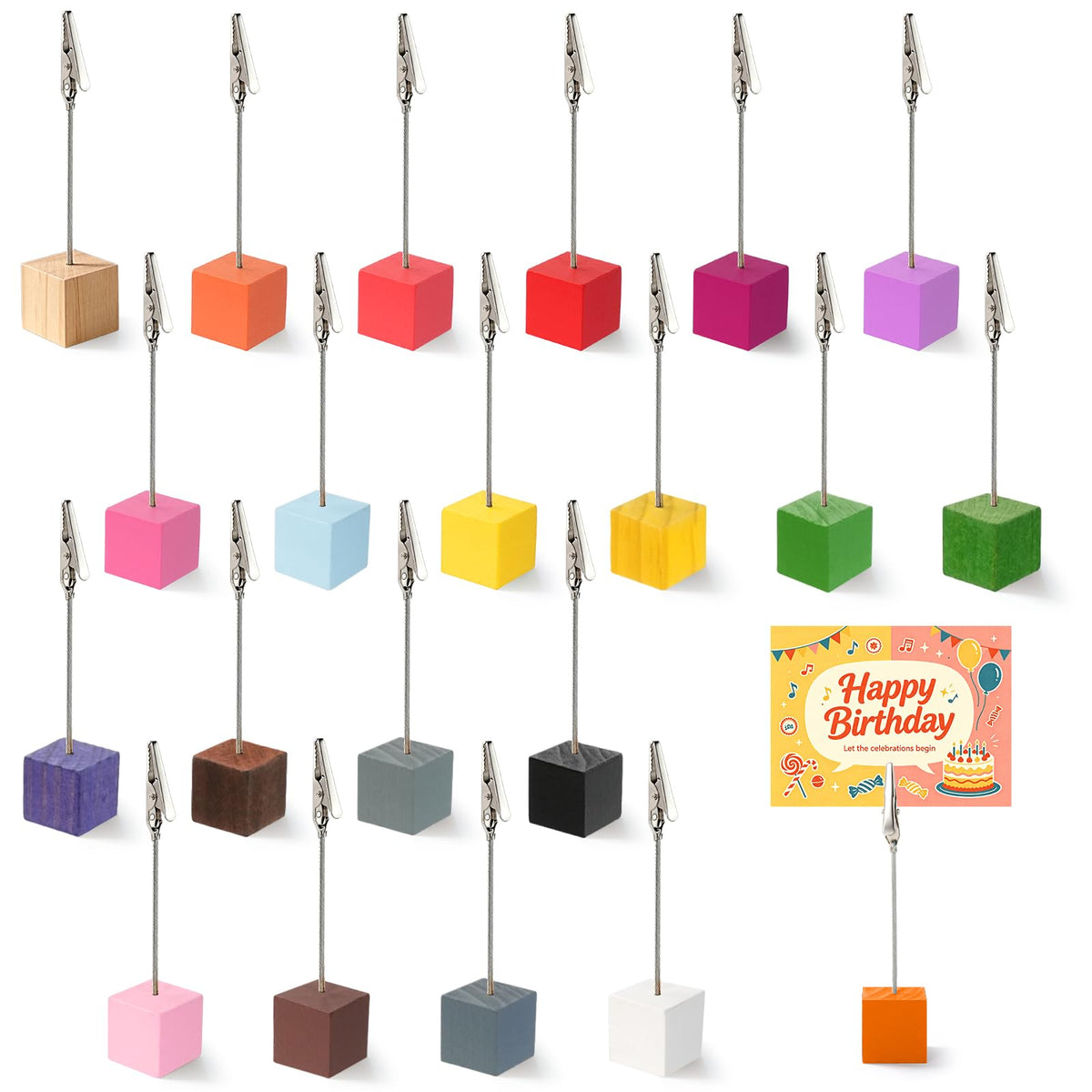 20 Stück Fotohalter mit Klammern, Fotoaufsteller Kartenständer Holz Klein, Postkartenhalter Tisch Metall, Tischkarten Halterung Hochzeit, Memo Clip Halter Ständer für Party,Büro(Bunt)
