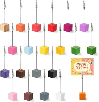 20 Stück Fotohalter mit Klammern, Fotoaufsteller Kartenständer Holz Klein, Postkartenhalter Tisch Metall, Tischkarten Halterung Hochzeit, Memo Clip Halter Ständer für Party,Büro(Bunt)