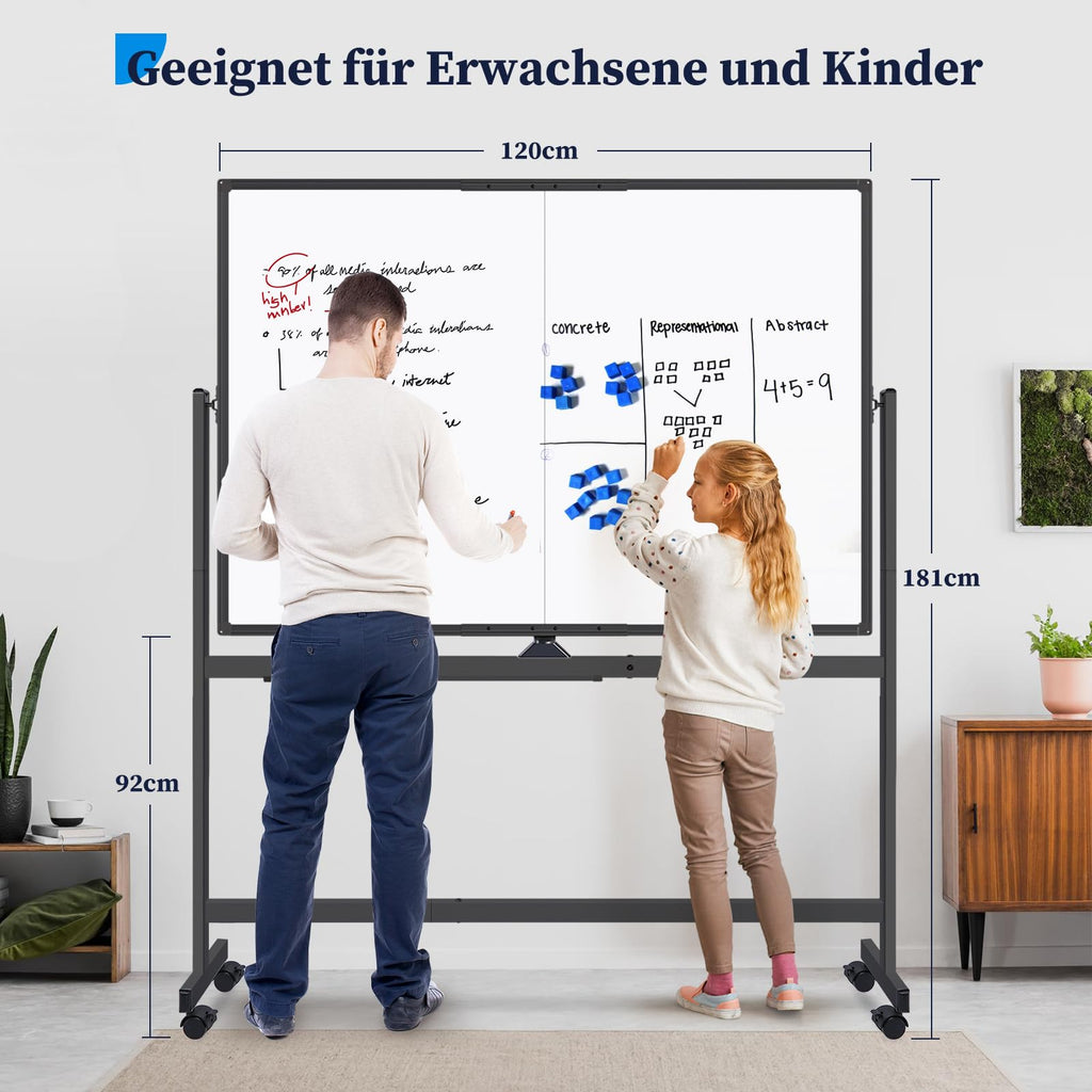 maxtek Whiteboard mit Ständer 120 x 90 cm, Magnetisches Flipchart