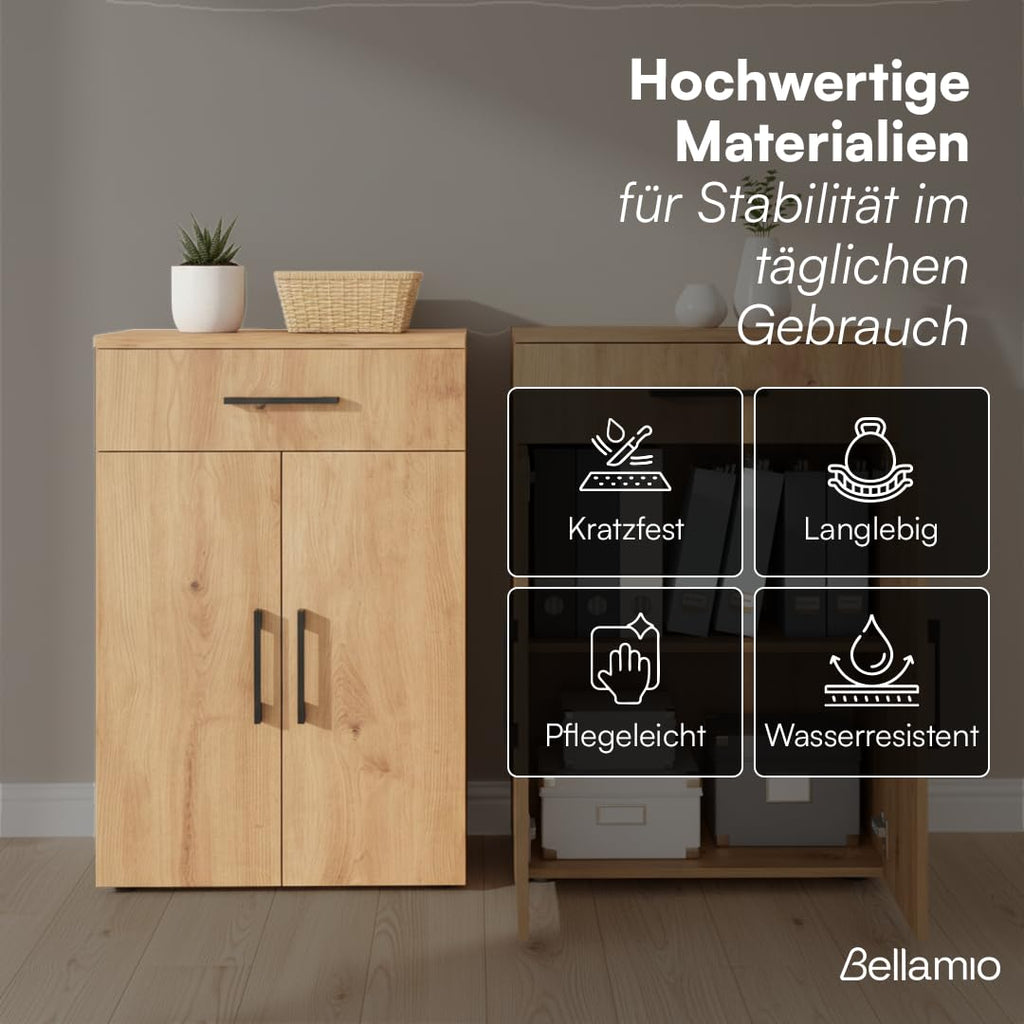 Bellamio Apol Büroschrank 60 cm breit, Eichenoptik, 1 Schublade, 2 Fächer