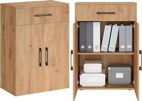 Bellamio Apol Büroschrank 60 cm breit, Eichenoptik, 1 Schublade, 2 Fächer
