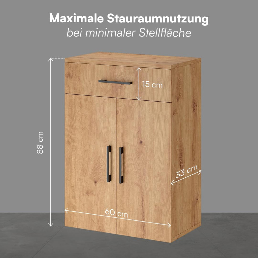 Bellamio Apol Büroschrank 60 cm breit, Eichenoptik, 1 Schublade, 2 Fächer