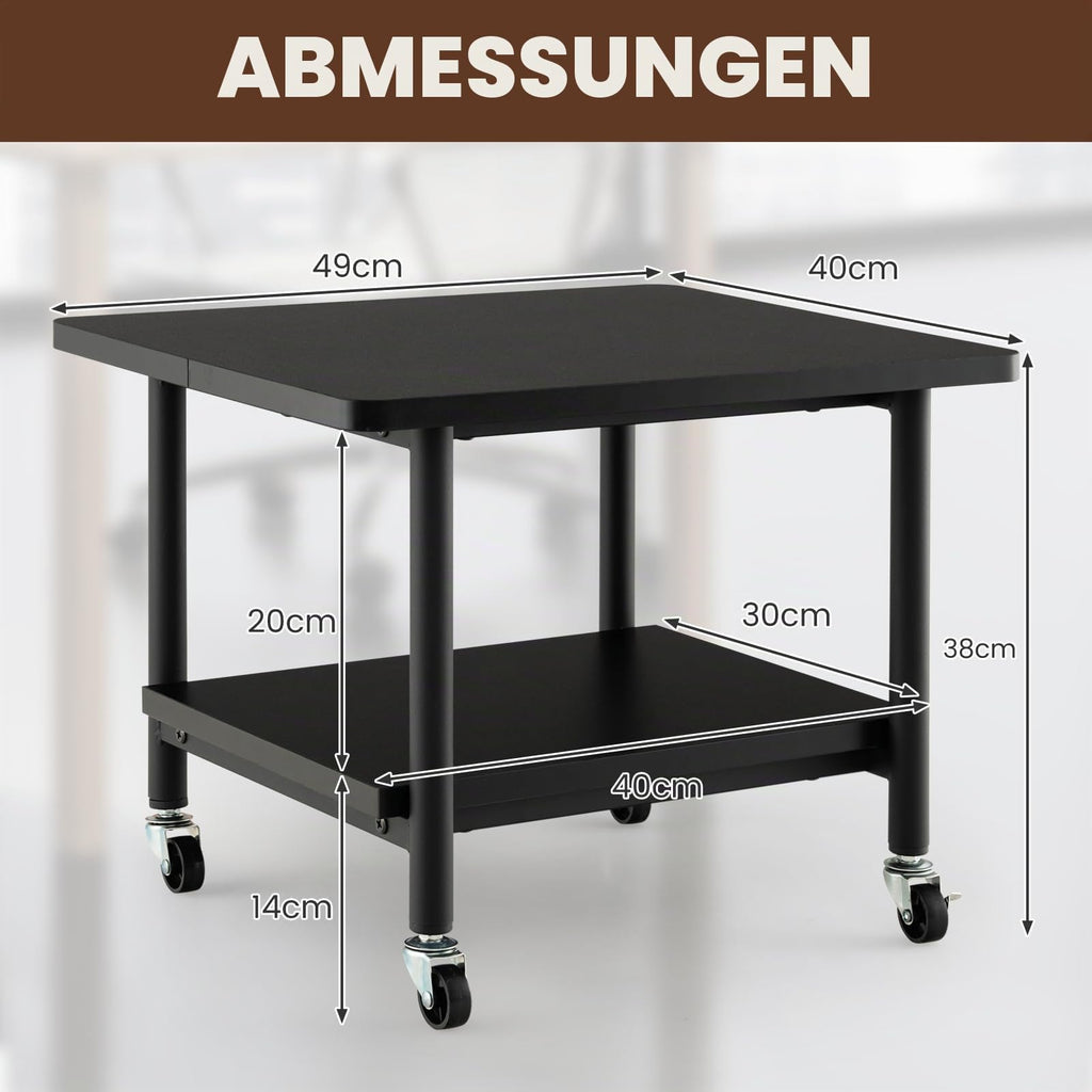GIANTEX Druckertisch mit Rollen, Druckerständer Druckerwagen rollbar mit 2 Ebenen, Druckerschrank Rollcontainer Druckerhalter Holz, Beistelltisch Druckerregal Rollregal Rollwagen