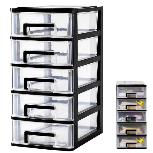 Schubladenschrank Kunststoff Büro, Datei Schrank Schublade, 5 Tier Aufbewahrungsbox mit Schubladenbox, Kosmetische Organizer, Stapelbar Kunststoff Schublade für Büro Schlafzimmer (1)