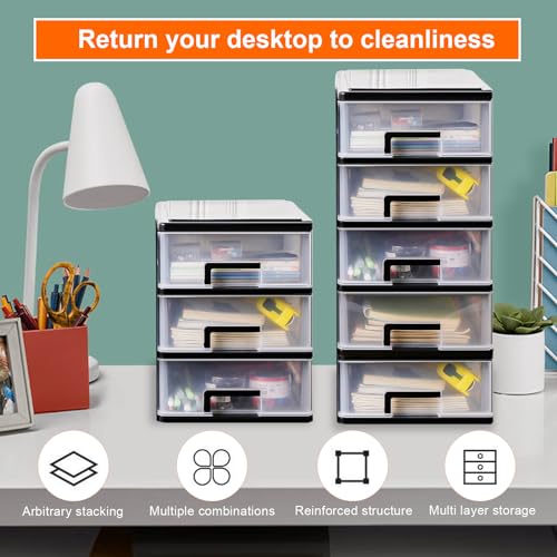 Schubladenschrank Kunststoff Büro, Datei Schrank Schublade, 5 Tier Aufbewahrungsbox mit Schubladenbox, Kosmetische Organizer, Stapelbar Kunststoff Schublade für Büro Schlafzimmer (1)