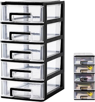 Schubladenschrank Kunststoff Büro, Datei Schrank Schublade, 5 Tier Aufbewahrungsbox mit Schubladenbox, Kosmetische Organizer, Stapelbar Kunststoff Schublade für Büro Schlafzimmer (1)