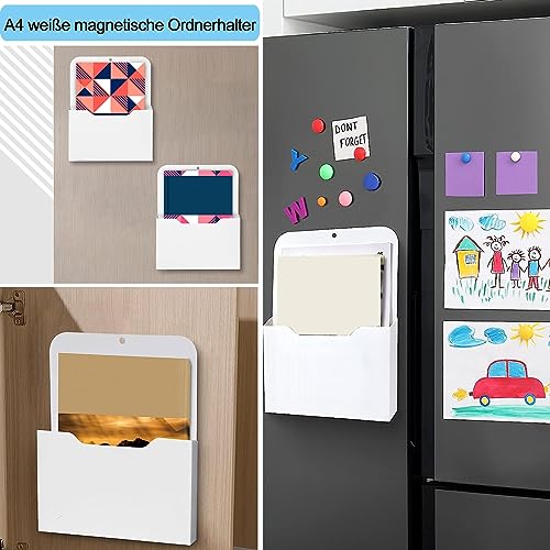 Magnetischer Aktenhalter, 2 Stücke Magnetischer Papierhalter Dokumentenhalter, Bürobedarf Aufbewahrung A4 Papiere Briefhalter, mit starkem Magneten, für Whiteboards, Kühlschrank, Zuhause, Weiß