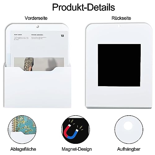Magnetischer Aktenhalter, 2 Stücke Magnetischer Papierhalter Dokumentenhalter, Bürobedarf Aufbewahrung A4 Papiere Briefhalter, mit starkem Magneten, für Whiteboards, Kühlschrank, Zuhause, Weiß