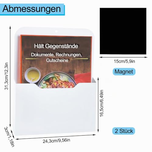 Magnetischer Aktenhalter, 2 Stücke Magnetischer Papierhalter Dokumentenhalter, Bürobedarf Aufbewahrung A4 Papiere Briefhalter, mit starkem Magneten, für Whiteboards, Kühlschrank, Zuhause, Weiß