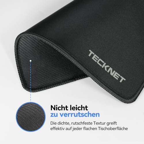 TECKNET Mauspad 3 Pack, 270 x 210 mm Gaming Mousepad mit Wasserdicht und Rutschfester Gummi für PC-Büro, Arbeit, Gaming, Studium, Laptop, Computer, Zuhause-Schwarz