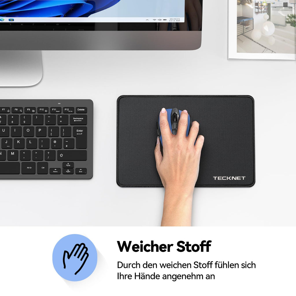 TECKNET Mauspad 3 Pack, 270 x 210 mm Gaming Mousepad mit Wasserdicht und Rutschfester Gummi für PC-Büro, Arbeit, Gaming, Studium, Laptop, Computer, Zuhause-Schwarz