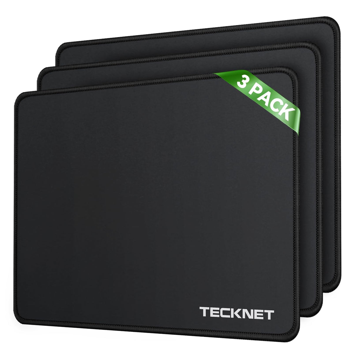 TECKNET Mauspad 3 Pack, 270 x 210 mm Gaming Mousepad mit Wasserdicht und Rutschfester Gummi für PC-Büro, Arbeit, Gaming, Studium, Laptop, Computer, Zuhause-Schwarz