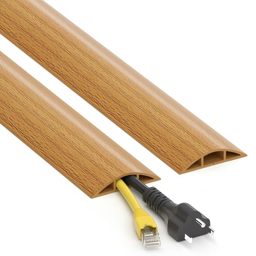 Bodenkabelkanal 1,2 m Eiche hell (Holzoptik) – Selbstklebender Flexibler Kabelschutz mit Stolpersicherung – Zuschneidbare Kabelabdeckung für Büro & Haus von ZhiYo Bodenkordel Abdeckung