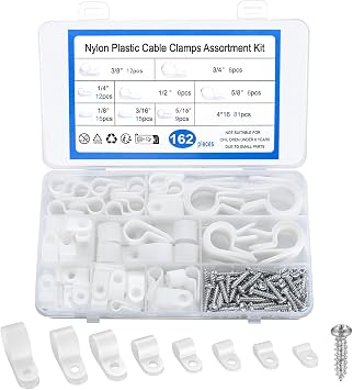 162 Stück R-Kabelklemmen, Nylon-Klammern, 8 Größen,Weiß für Kabelmanagement