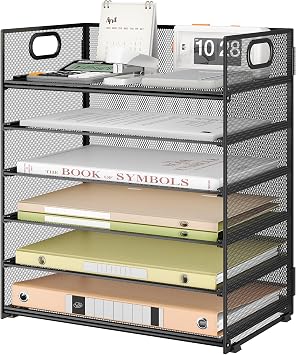 VITVITI Schreibtisch Organizer, 6 Ebenen Briefablage, Stapelbare Aktenhalter, Ablagefächer mit Griff, Bürobedarf für A4 Dokumentenablag, Papier, Buch, Magazin (Schwarz)