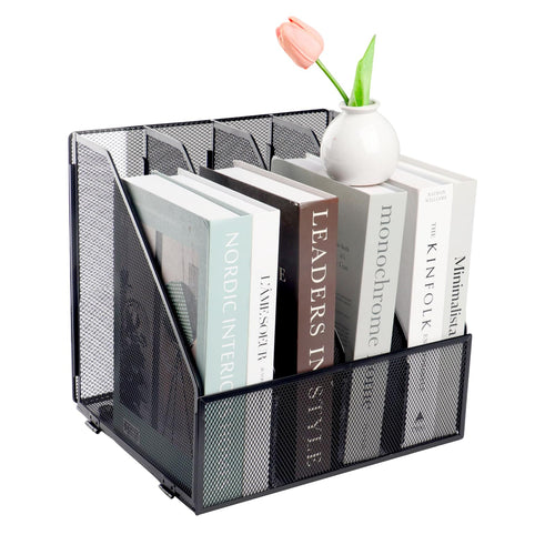 A4 Zeitschriftenhalter aus Metallgitter, 4 Abschnitte, Büro-Dokument-Organizer, Schreibtisch-Aktenhalter, schwarz
