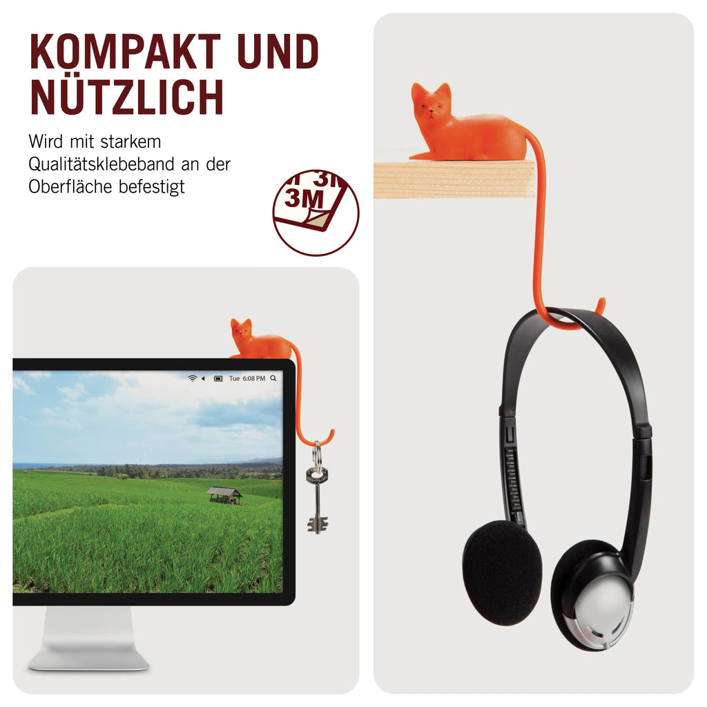 Monkey Business Ginger The Cat Tail Hook für Computer-Bildschirm, Schreibtisch Kopfhörer Aufhänger, passt Jede Enge Räume, hängen Schlüssel, Zubehör in Reichweite (Orange)