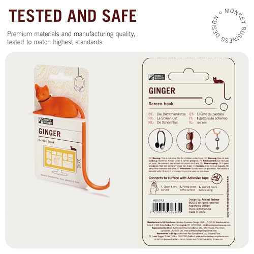 Monkey Business Ginger The Cat Tail Hook für Computer-Bildschirm, Schreibtisch Kopfhörer Aufhänger, passt Jede Enge Räume, hängen Schlüssel, Zubehör in Reichweite (Orange)