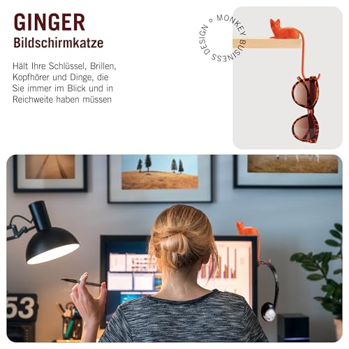 Monkey Business Ginger The Cat Tail Hook für Computer-Bildschirm, Schreibtisch Kopfhörer Aufhänger, passt Jede Enge Räume, hängen Schlüssel, Zubehör in Reichweite (Orange)