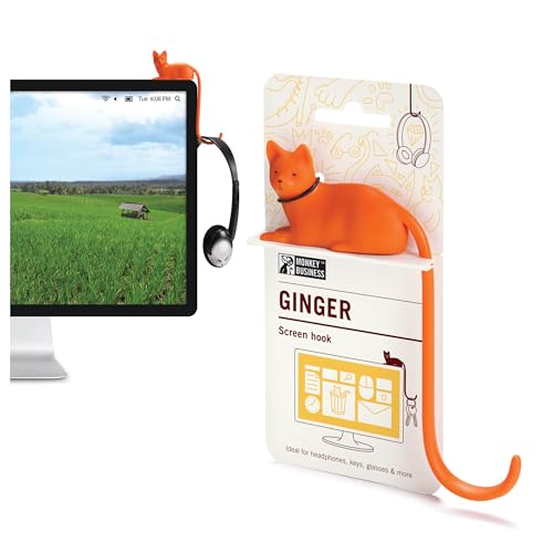 Monkey Business Ginger The Cat Tail Hook für Computer-Bildschirm, Schreibtisch Kopfhörer Aufhänger, passt Jede Enge Räume, hängen Schlüssel, Zubehör in Reichweite (Orange)
