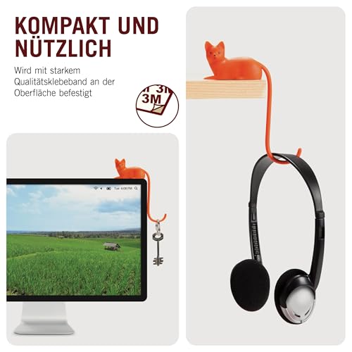 Monkey Business Ginger The Cat Tail Hook für Computer-Bildschirm, Schreibtisch Kopfhörer Aufhänger, passt Jede Enge Räume, hängen Schlüssel, Zubehör in Reichweite (Orange)
