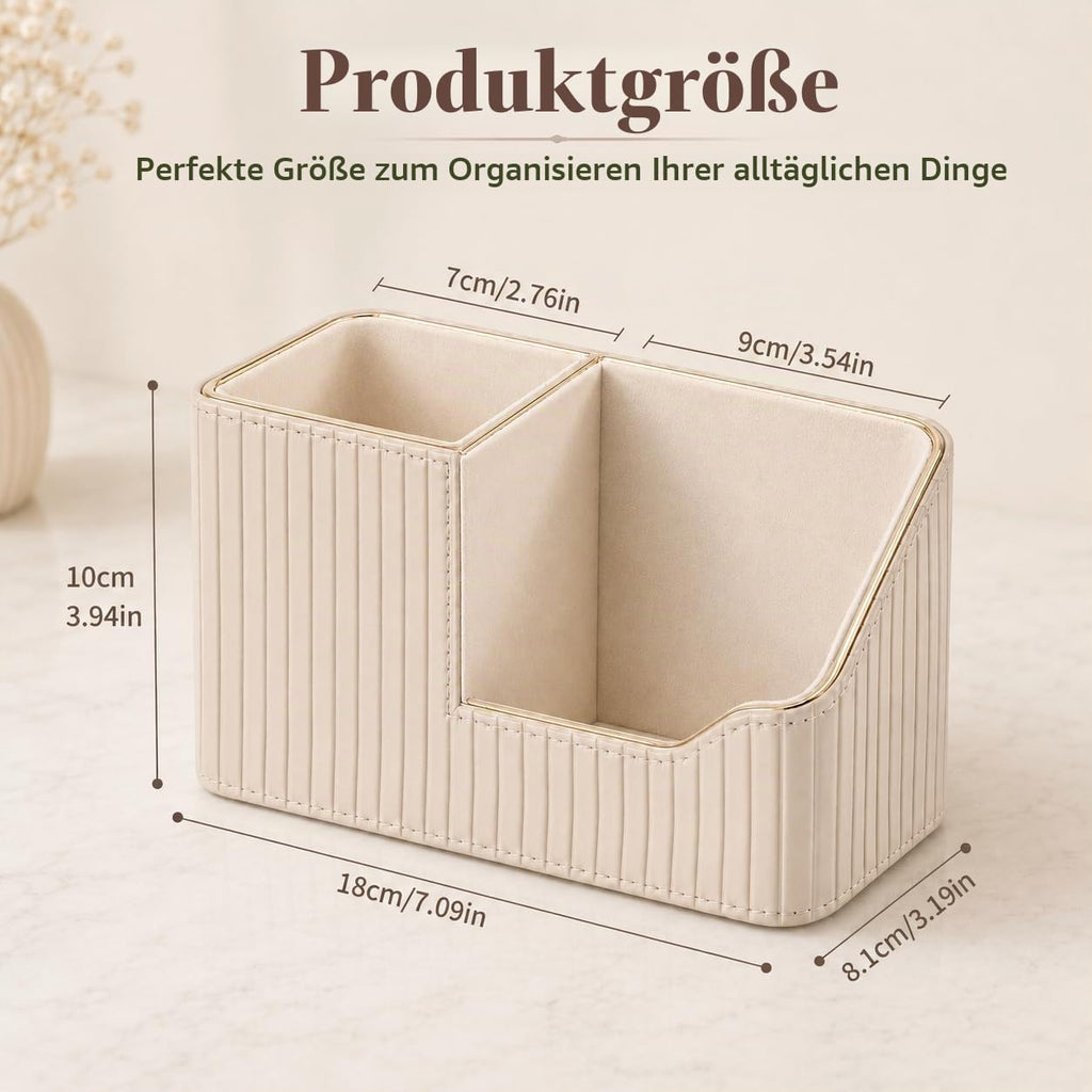 KINGFOM Stifteköcher Stifte Organizer, PU Leder Stiftehalter Schreibtisch Stiftebox Stifteköcher für Büro/Zuhause, Multifunktionale Fernbedienung Halterung (Beige)