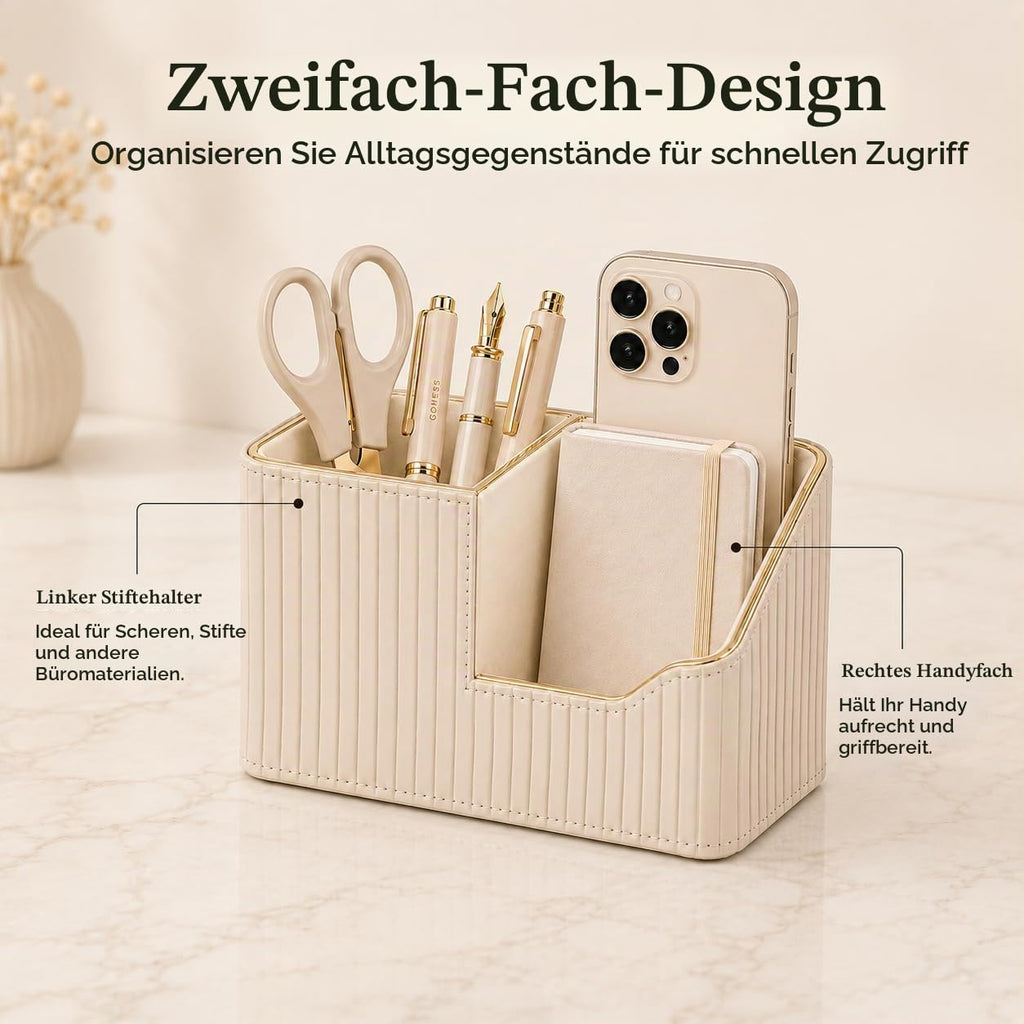 KINGFOM Stifteköcher Stifte Organizer, PU Leder Stiftehalter Schreibtisch Stiftebox Stifteköcher für Büro/Zuhause, Multifunktionale Fernbedienung Halterung (Beige)
