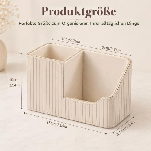 KINGFOM Stifteköcher Stifte Organizer, PU Leder Stiftehalter Schreibtisch Stiftebox Stifteköcher für Büro/Zuhause, Multifunktionale Fernbedienung Halterung (Beige)