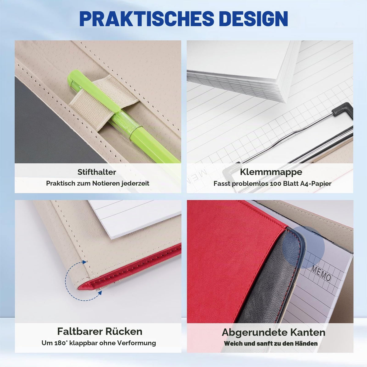 ENOMY Konferenzmappe A4 Leder personalisiert mit Reißverschluss, Dokumentenmappe Schreibmappe Organizer Mappe Portfolio Mappe mit Logo Text Bild für Bewerbung Business Büro Meeting Reise (Grau)