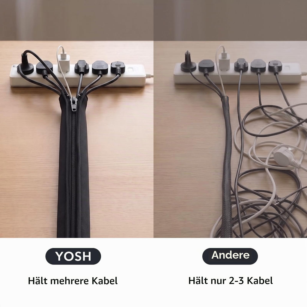 YOSH Kabelschlauch Kabelkanal Reiβverschluss (4 Stücke x 48 cm) flexibel Neopren Kabelhalter Organizer Kabelhülle für Schreibtisch TV Computer HiFi Heimkino, Kabel versteckt, gebündelt, geschützt
