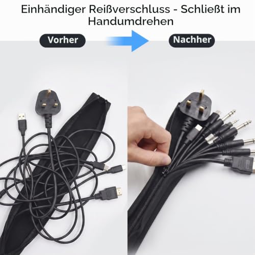 YOSH Kabelschlauch Kabelkanal Reiβverschluss (4 Stücke x 48 cm) flexibel Neopren Kabelhalter Organizer Kabelhülle für Schreibtisch TV Computer HiFi Heimkino, Kabel versteckt, gebündelt, geschützt