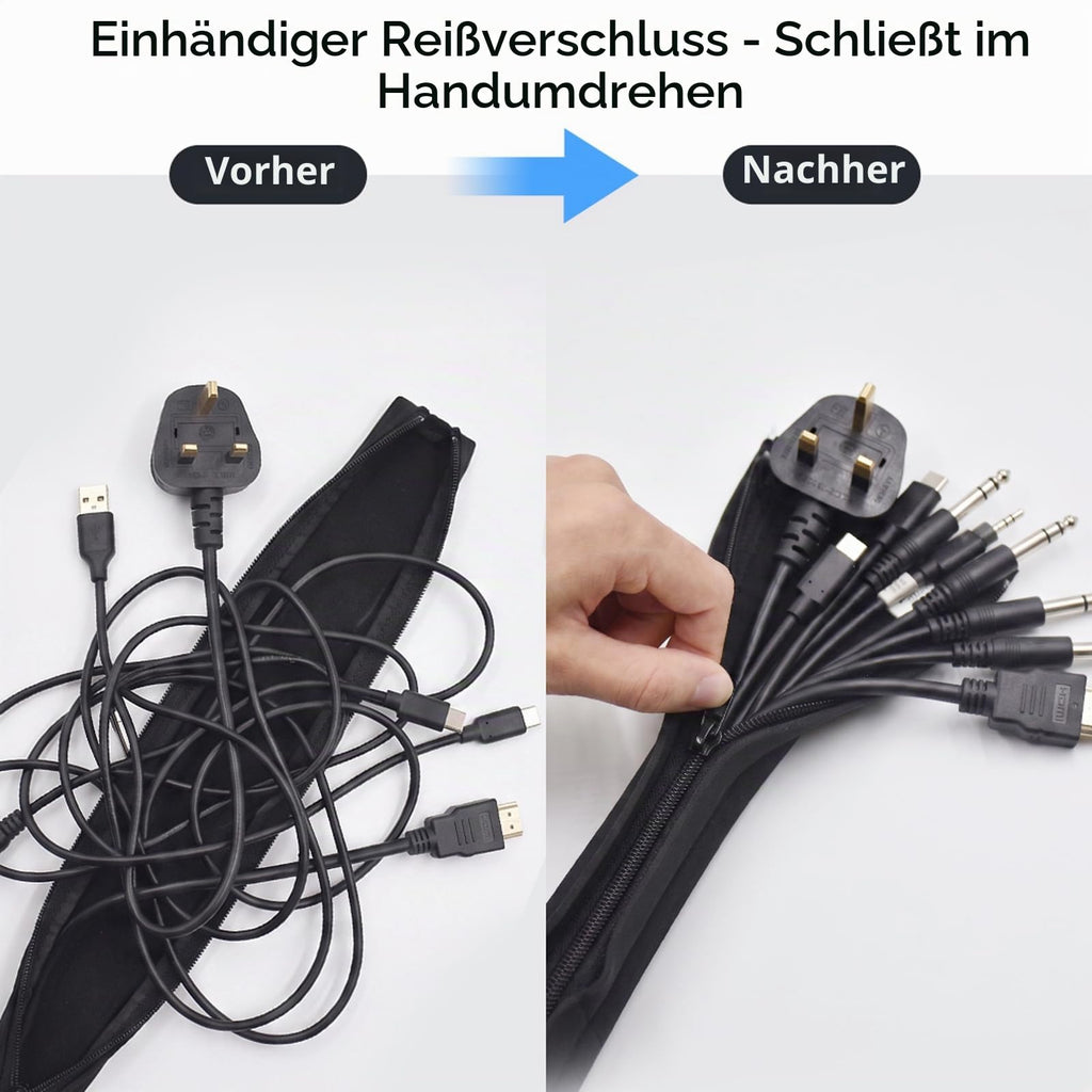YOSH Kabelschlauch Kabelkanal Reiβverschluss (4 Stücke x 48 cm) flexibel Neopren Kabelhalter Organizer Kabelhülle für Schreibtisch TV Computer HiFi Heimkino, Kabel versteckt, gebündelt, geschützt