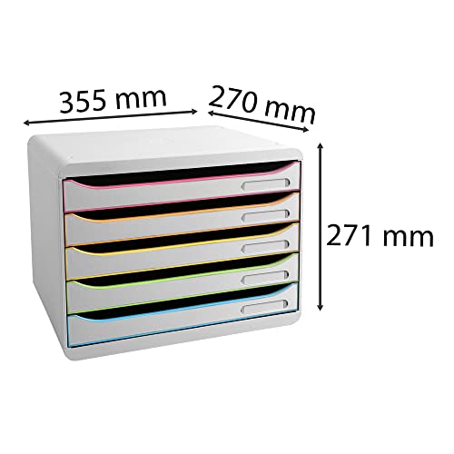 Exacompta 308913D Ablagebox Harlekin mit 5 Schubladen für DIN A4+ Dokumente. Belastbare Schubladenbox mit hoher Kapazität für mehr Platz auf dem Schreibtisch Big Box Plus Horizon Weiß|Bunt