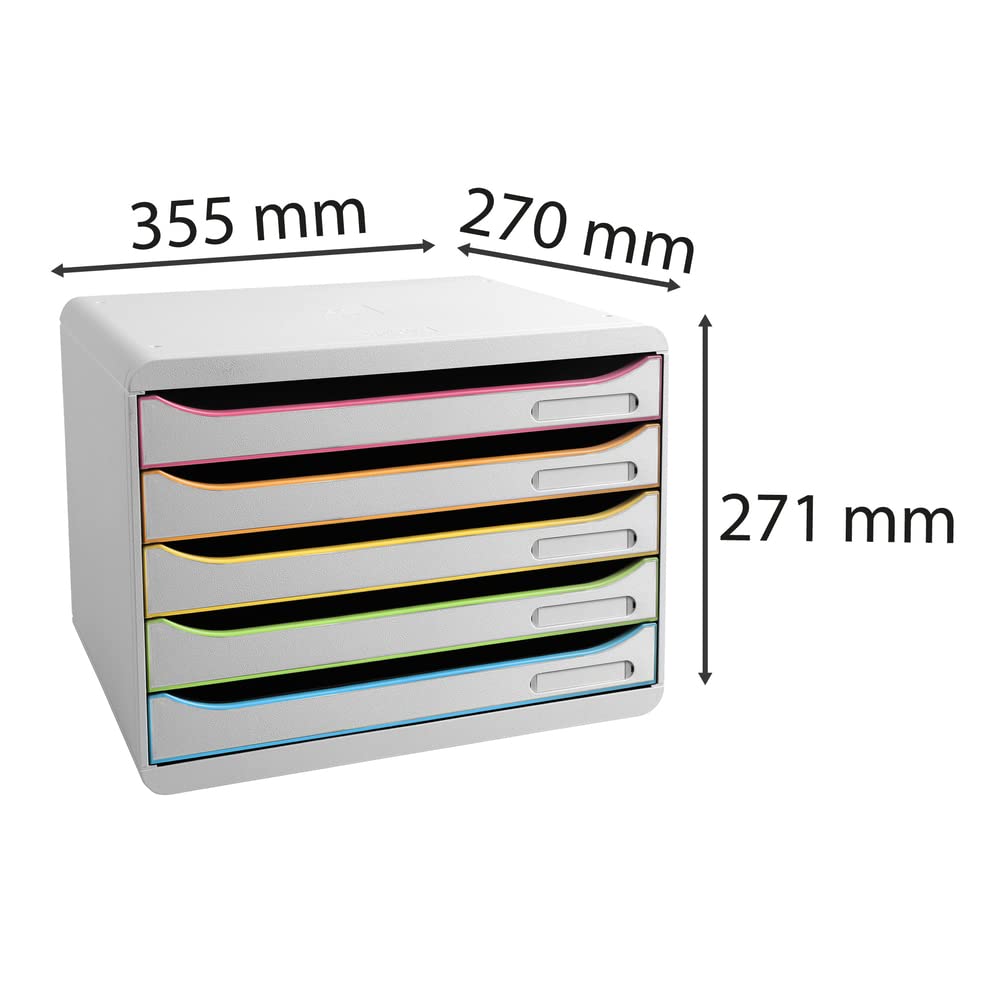 Exacompta 308913D Ablagebox Harlekin mit 5 Schubladen für DIN A4+ Dokumente. Belastbare Schubladenbox mit hoher Kapazität für mehr Platz auf dem Schreibtisch Big Box Plus Horizon Weiß|Bunt