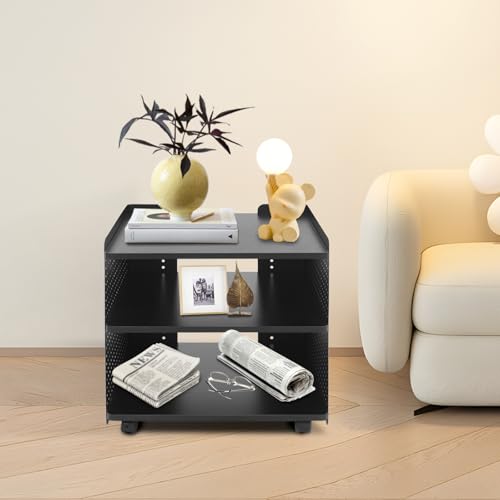 Druckerständer | Druckertisch Mit Rollen | Druckerhalter mit 3 Ebenen | 88 kg Tragfähigkeit | 4 Rollen (2 mit Bremsen) | Höhenverstellbar | Modernes Design für Büro & Zuhause (schwarz)