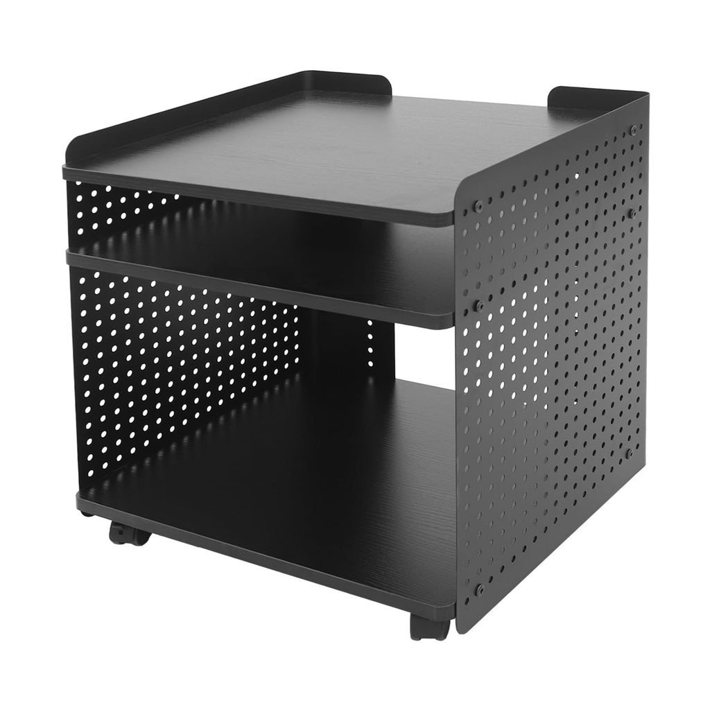 Druckerständer | Druckertisch Mit Rollen | Druckerhalter mit 3 Ebenen | 88 kg Tragfähigkeit | 4 Rollen (2 mit Bremsen) | Höhenverstellbar | Modernes Design für Büro & Zuhause (schwarz)