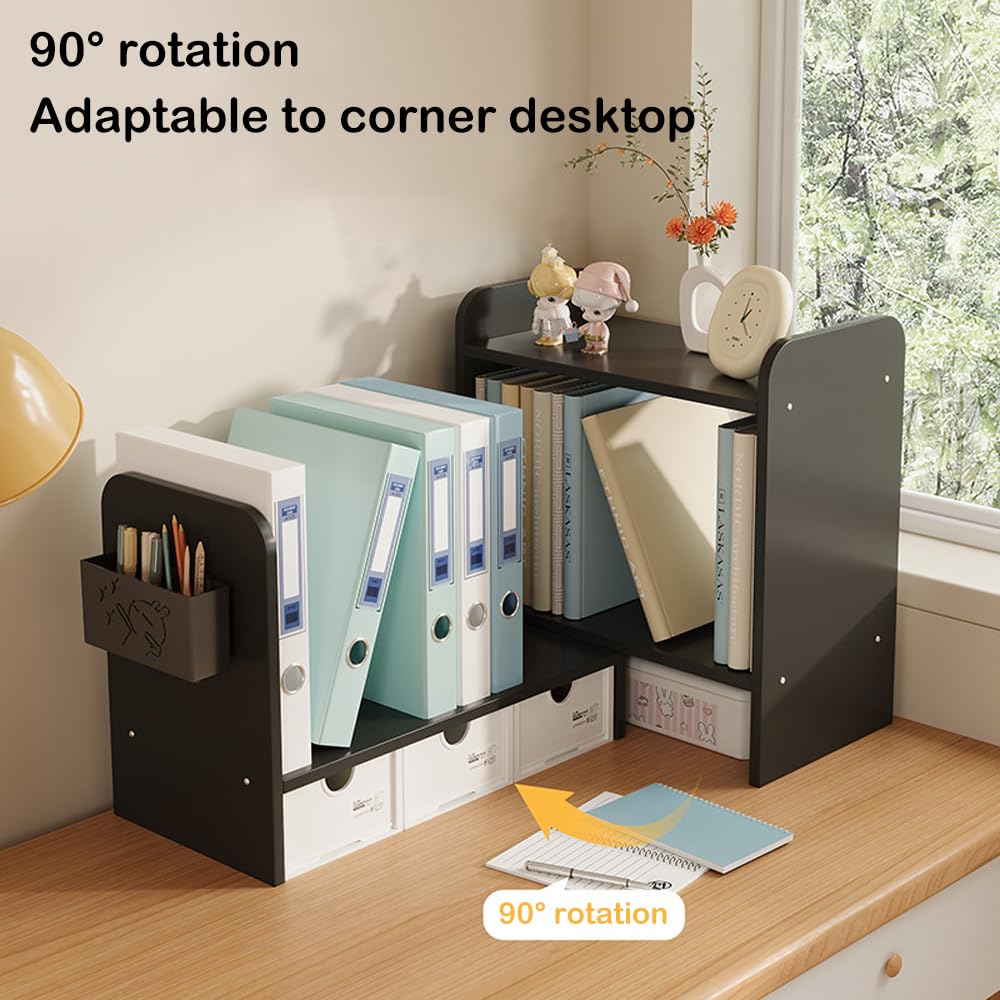 Erweiterbares Desktop-Bücherregal mit 3 Schubladen, Ausstellungsregal