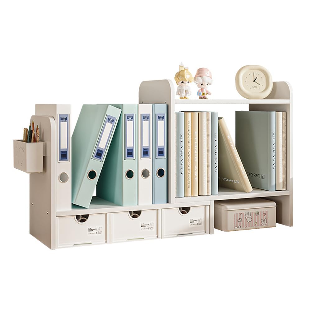 Erweiterbares Desktop-Bücherregal mit 3 Schubladen, Ausstellungsregal