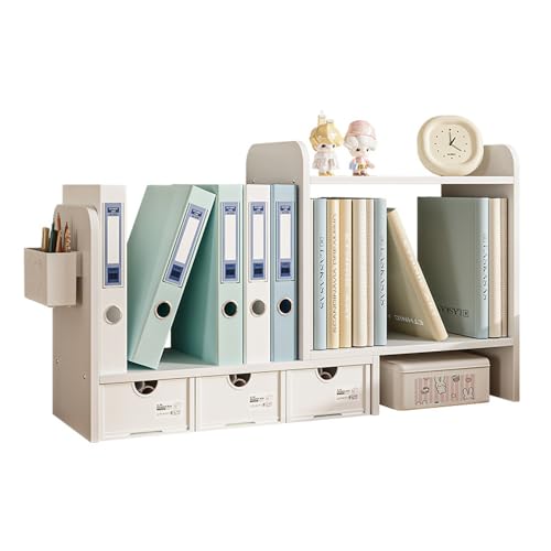 Erweiterbares Desktop-Bücherregal mit 3 Schubladen, Ausstellungsregal