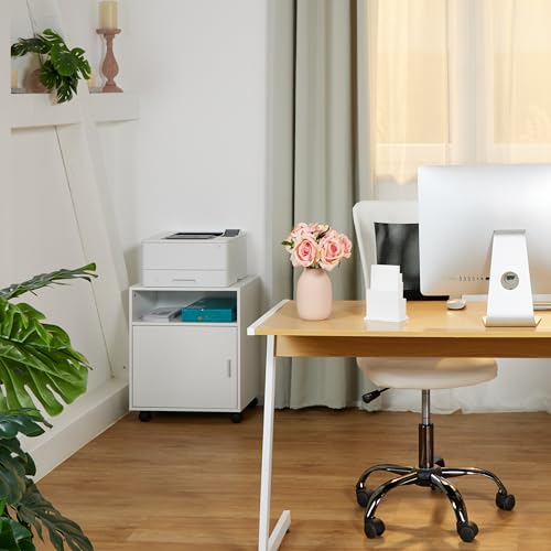 Relaxdays Rollcontainer mit 3 Fächern & Tür, Büro Beistellcontainer, mit Rollen, Büroschrank, HBT: 57x48x34 cm, weiß