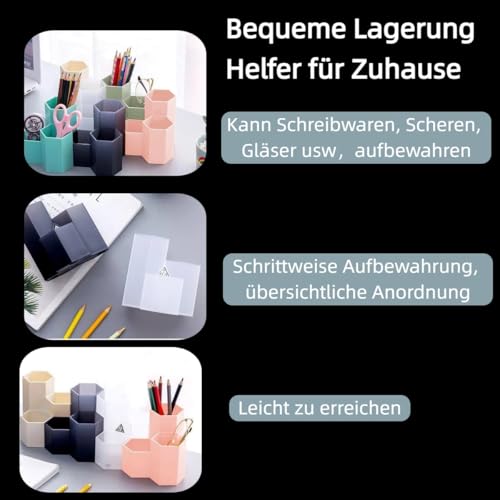Sechseck Stiftehalter - Minimalistisch (Rosa/Grün/Weiß) in 55/83/118mm - ABS Stiftebox für Schreibtisch, Stifte, Brillen - Rutschfester Boden, Gratfrei (Grün)