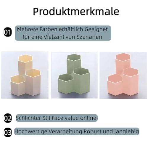 Sechseck Stiftehalter - Minimalistisch (Rosa/Grün/Weiß) in 55/83/118mm - ABS Stiftebox für Schreibtisch, Stifte, Brillen - Rutschfester Boden, Gratfrei (Grün)