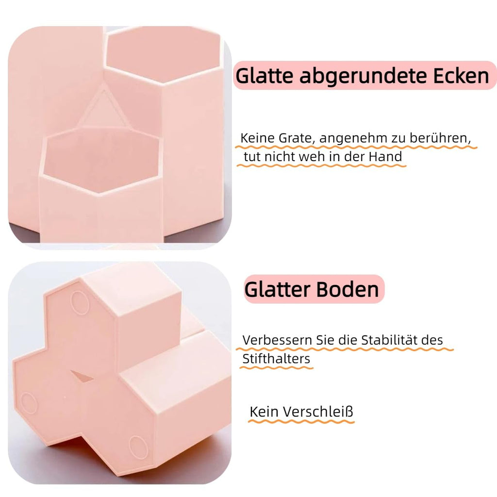 Sechseck Stiftehalter - Minimalistisch (Rosa/Grün/Weiß) in 55/83/118mm - ABS Stiftebox für Schreibtisch, Stifte, Brillen - Rutschfester Boden, Gratfrei (Grün)