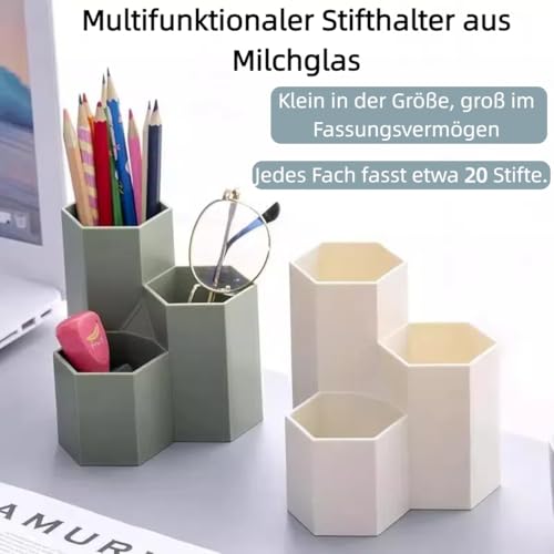 Sechseck Stiftehalter - Minimalistisch (Rosa/Grün/Weiß) in 55/83/118mm - ABS Stiftebox für Schreibtisch, Stifte, Brillen - Rutschfester Boden, Gratfrei (Grün)