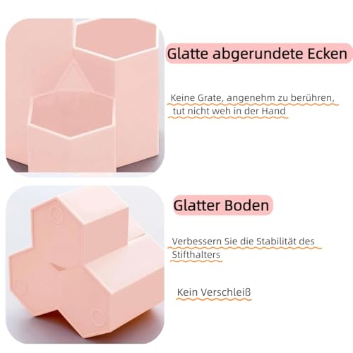 Sechseck Stiftehalter - Minimalistisch (Rosa/Grün/Weiß) in 55/83/118mm - ABS Stiftebox für Schreibtisch, Stifte, Brillen - Rutschfester Boden, Gratfrei (Grün)