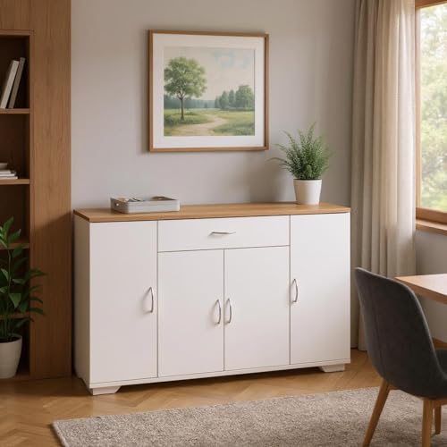FurnitureR Weißer Aktenschrank, moderner Stil, MDF Material, kompakt und funktional, mit DREI Türen und Einer Schublade