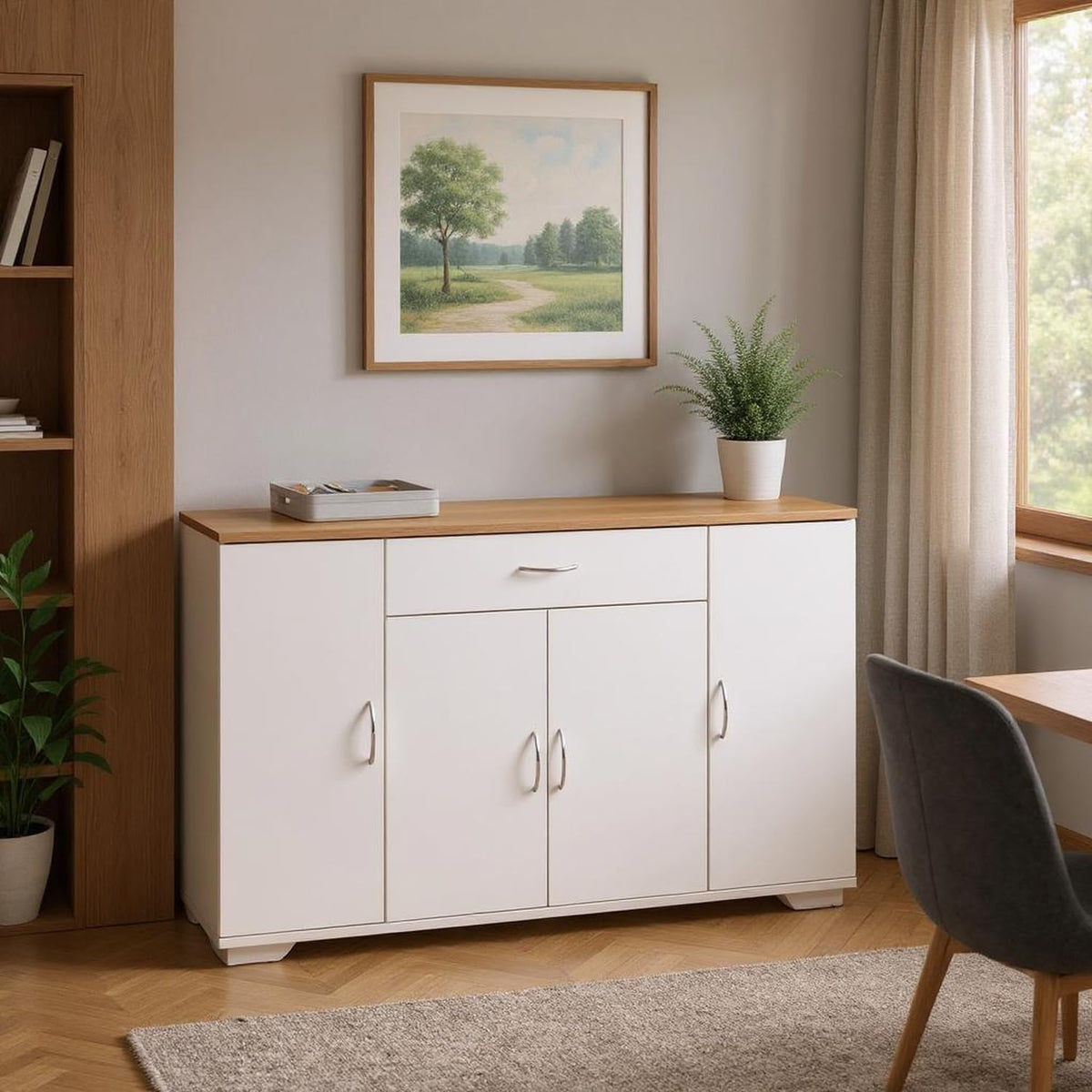 FurnitureR Weißer Aktenschrank, moderner Stil, MDF Material, kompakt und funktional, mit DREI Türen und Einer Schublade