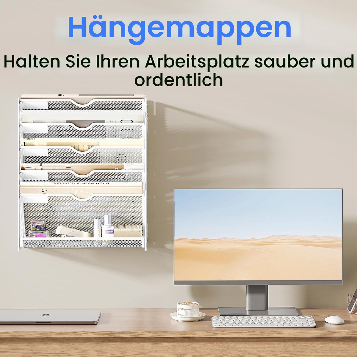 VITVITI Zeitschriften Wandhalter, 6 Fächer Stehsammler, Zeitungsständer, Magazinhalter für Ordner und Papiere, Büro Organizer für Schreibtischzubehör Ablage, Weiß